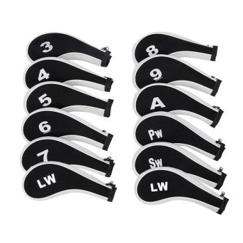 12Pcs Golf Head Cover Iron Putter Driver Headcover Protective Set Club Covers - Black