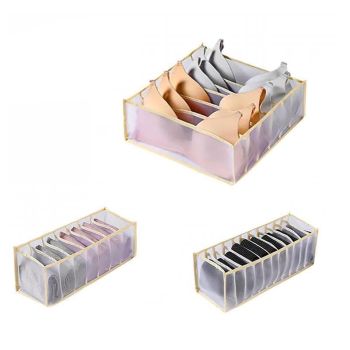 Foldable Drawer Organizer Divider Bra Sock Underwear Storage Closet Wardrobe - Grey with 7 Boxes