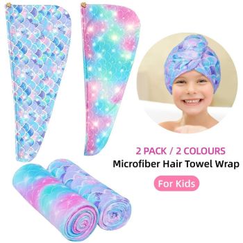 2PCS Mermaid Microfiber Hair Drying Cap Quick-Dry Soft Shower Hat