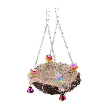 Bird Parrot Swing Stand Rattan Nest Hanging Basket Chew Toy for Small Medium Pet - S-12cm