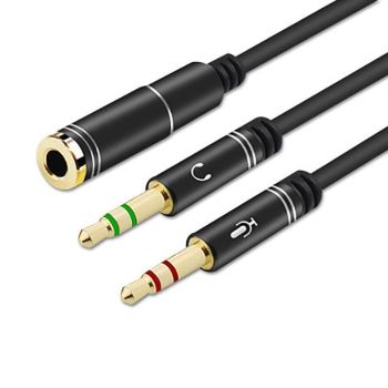 3.5mm AUX Cable Mic Audio Splitter Extension Headphone Adapter Male to Female - 2 Male to 1 Female Jack