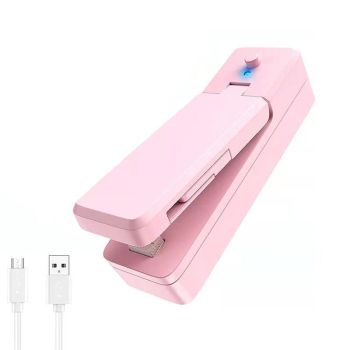 Portable Mini Heat Sealing Machine USB Rechargeable Food Sealer Plastic Bag - Pink