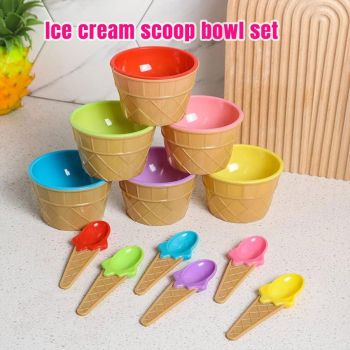 7Pc Set Colourful Ice Cream Cups and Bowls with Spoons Dessert Gift Set