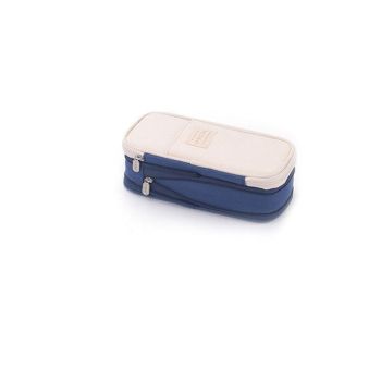 Zipper Pencil Case Pen Bag Organizer School Office Cosmetic Stationery Storage - Beige-Purple