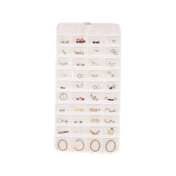 80 Pockets Jewelry Hanging Storage Organizer Holder Earring Display Pouch Bag - Beige