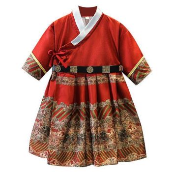 Red Hanfu Boys Girl Traditional Chinese Dress Ancient Style Performance Costume - 130CM
