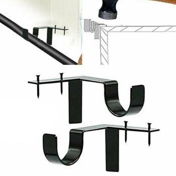2X Bracket Hang Curtain Rod Holders Single Hook Tap Right Into Window Frame Rod
