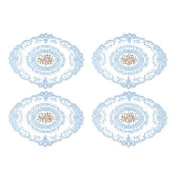 4 Pack Retro Lace Oval Placemats 31x42cm French Crochet Doilies 4 Colors Set - Sky Blue