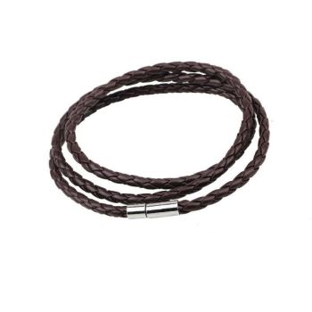 1Pc New Fashion Men Women Three Laps Pu Leather Bracelet Wristband Bangle Punk - Dark Brown