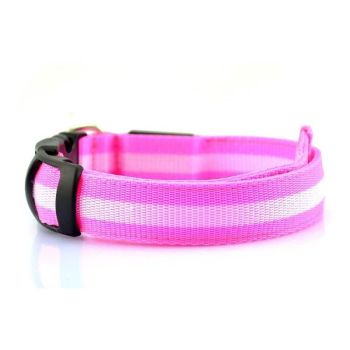 L Size USB Rechargeable LED Dog Collar Nylon Glow Flashing Light Up Neck Strap - Yellow