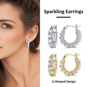 Sparkling U Shaped Earrings Fashion Jewelry Vintage Style Ear Accessories - Silver