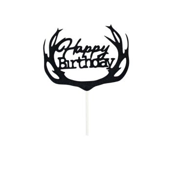 Happy Birthday Cake Topper Colour Printed Acrylic Party Decorations - Rose Red-Line Strip