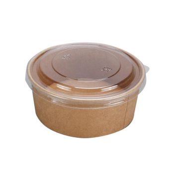 Take Away Kraft Paper Salad Bowl Food Grade Takeout Tableware Food Bowl With Lid - 50PCS-750ML