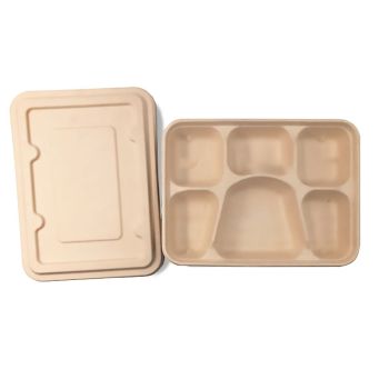25/50pcs Biodegradable Lunch Box Microwaveable Tray with Compartment Paper Lid - 800ml-50pcs