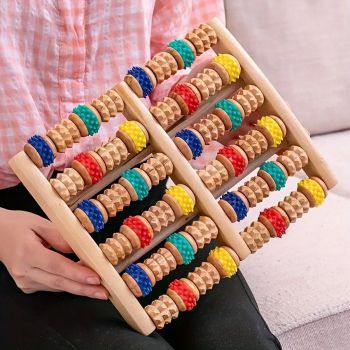 Six-Row Wooden Foot Roller Massager Colourful Relaxation Tool for Foot Relief