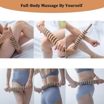 Wooden 12Roller Massage Stick Meridian Therapy Neck Back Thigh Muscle Relaxation