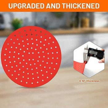 23cm Reusable Air Fryer Liners Non-Stick Silicone Air Fryer Basket Mat Round - Red
