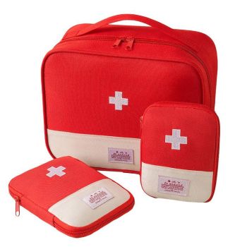 Set of 3 Portable Travel Medical Bags Organiser for Home Emergency Storage Use - Red