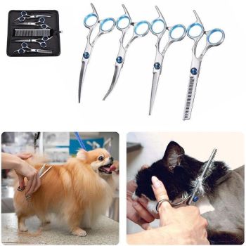 7PCS Pet Grooming Scissors Set Straight Curved Dog Cat Cutting Thinning Shears