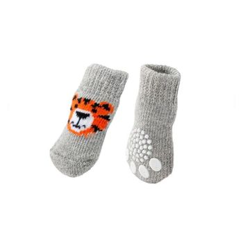 Dog Socks Non-Slip Grip Slip Anti-Slip - Puppy Cat Pet Shoes Slippers M Size - Grey stripes