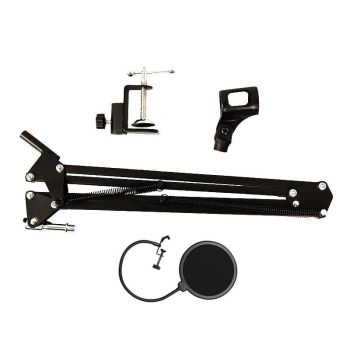Microphone Suspension Boom Arm Desktop Stand Mic Holder Mount and Pop Filter - Mic Stand with Pop Filter
