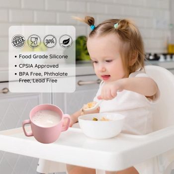 4PCS Bamboo Fiber Milk Drinking Cups with Handle Eco Friendly Small Grip Cups