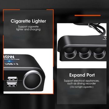 4 Way Car Cigarette Lighter Splitter with Dual USB Charger Adapter 12V 24V 120W