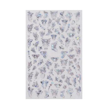 3D Nail Butterfly Design Sticker Decor Decal Holographic Laser Nail Art Sticker - Silver L-01