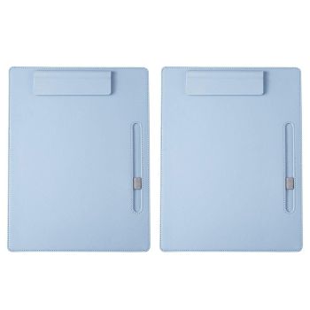 2pcs Leather Clipboard Conference File Holder Hotel Menu Pad Durable Board Clip - Cream