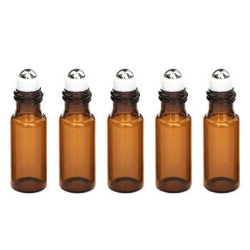 5ml Roller Rollerball Perfume Essential Oil Roll On Ball Amber Glass Bottle - 10PCS