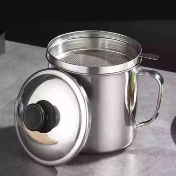 1.8L Stainless Steel Oil Filter Pot with Strainer Lid Grease Separator for Kitchen