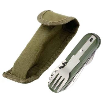 6in1 Portable Folding Knife Fork Spoon Set Outdoor Multi Functional Tableware - Green