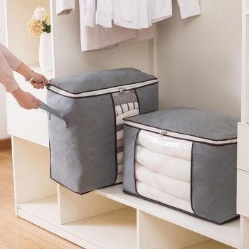 1/4X Bamboo Charcoal Clothes & Quilt Storage Bag with Zipper Box - 4 x Horizontal