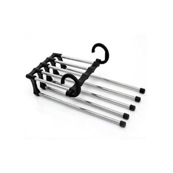 5 in 1 Stainless-Steel Pants Rack Hanger Wardrobe Shelves Magic Multi-Functional Black - 1PC