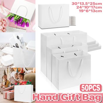 50PCS Kraft Paper Gift Bags Custom Blank Shopping Handbags for Garment Packaging - 17x24x10cm