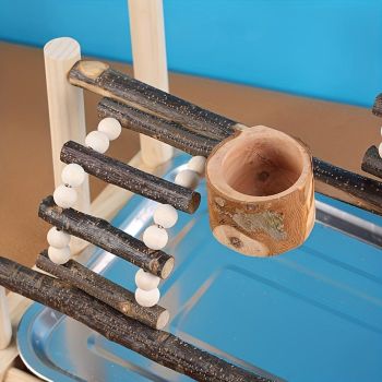 Wooden Parrot Stand Pole Interactive Bird Stand with Food Bowl Climbing Ladder