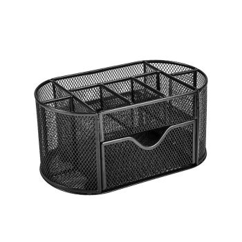 Creative Metal Desktop Pen Holder Multi-function Storage Box Organizer Rack - Blue