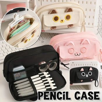 Multifunction Pencil Case For Boys Girls Embroidered Large Capacity Pencil Case - Black