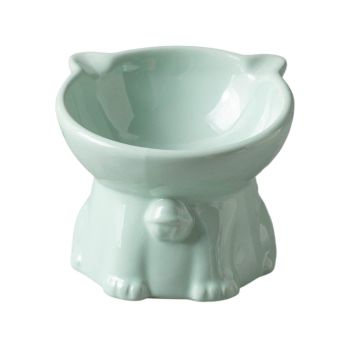 Ceramic Cat Bowl Cute Tall Raised Cat Food Bowl for Pets Eating Comfortably - White
