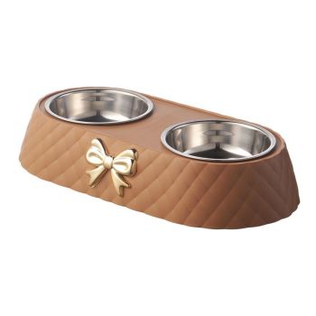 Stainless Steel Double Pet Bowl Non-Slip Anti-Knock Dog Cat Feeder Utensils - White