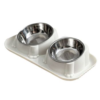 Cat Dog Food Bowl Double Slanted Mouth Feeding Water Dish Raised Pet Bowl Stand - Dark Blue