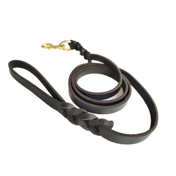 Dog Leash Cowhide Lead Heavy Duty Leather M Size Brown For Walking Training - Black