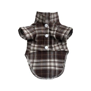 Soft Puppy Plaid Shirt Dog Clothes Jumpsuit Cat Pet Check Coat Summer T-shirt - Brown-S