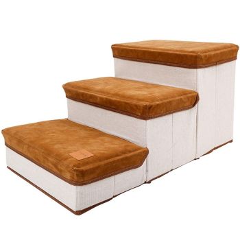 Foldable Pet Dog Stairs Puppy Step Ladder for Bed Sofa Portable Climbing Ramp - Brown