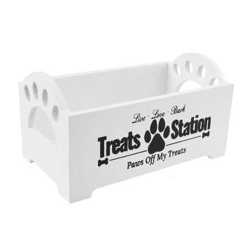 Dog Treat Container Wood Dog Food Storage For Cat Dogs With Paw Print Design - Black