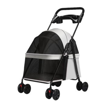 Lightweight Pet Stroller for Cats and Small Dogs Easy Fold Portable Travel Use - Black