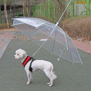 Pet Dog Transparent Umbrella 30 inch Diameter With Dog Leash For Rain Walking Outdoor