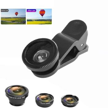 Wide Angle Macro Fisheye Phone Camera Lens Kit For Iphone Samsung Black