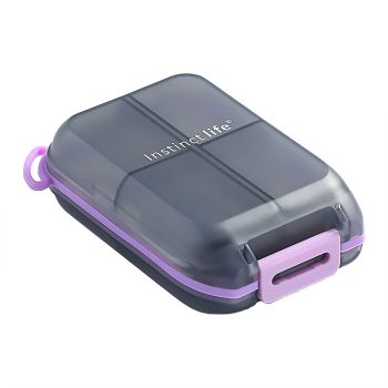 Small Pill Case Vitamin Holder Container 6/10Compartments Double Layer Holder - Purple-6 Grids