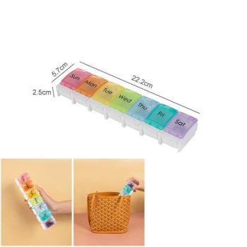 7 Day Weekly Pill Organizer Box with Push Button Rainbow Compartments Travel Case